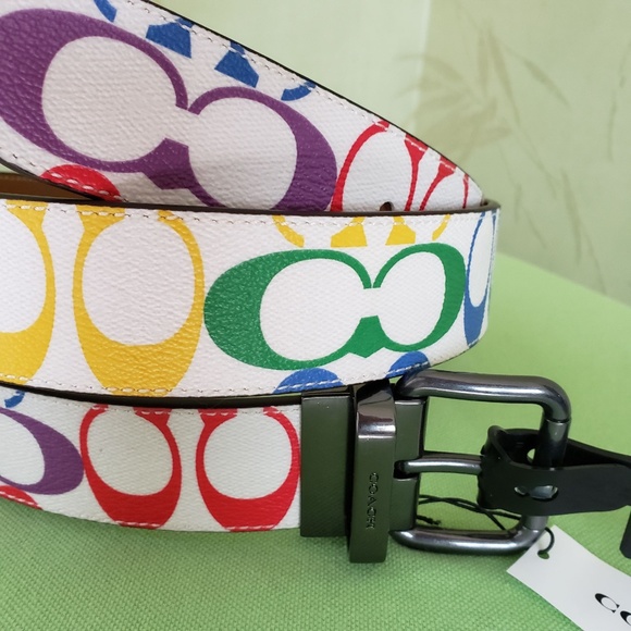 COACH ROLLER BUCKLE CUT-TO-SIZE REVERS. BELT RAINBOW SIGNATURE:NWT PRIDE C4153 - Picture 6 of 10